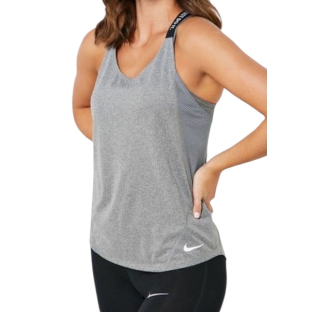 Nike Dri-Fit Tank Top Womens Large Gray Crossback Curved Hem Athletic Training